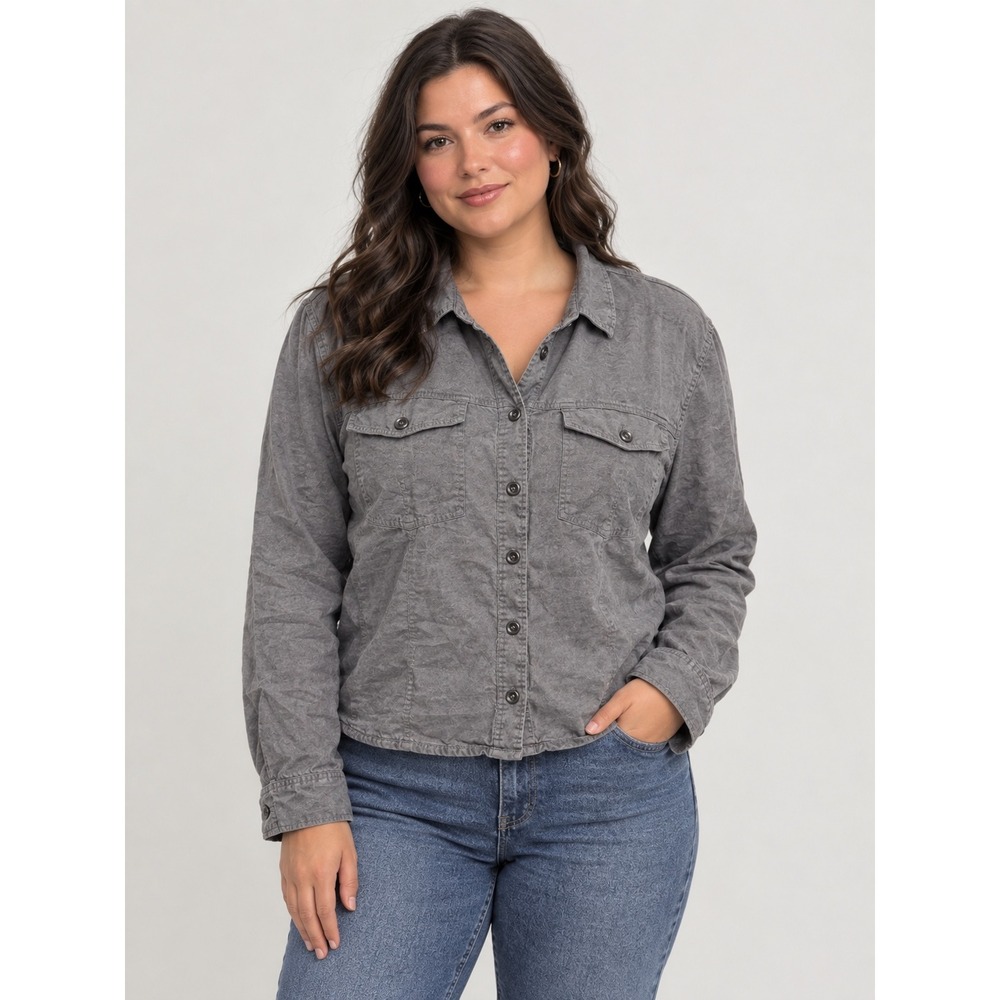 Eileen Fisher Woman Grey 100% Organic Linen Button Front Cropped Jacket 2X